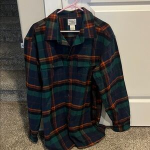 L.L. Bean Men's Navy, Green & Orange Plaid Button-Up Shirt size XL